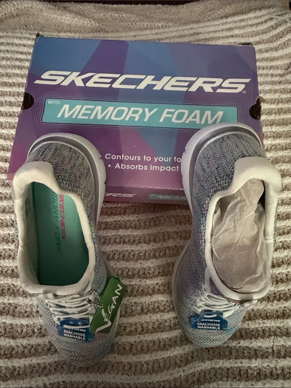 Skechers Pastel Multi-Color Knit Slip-On Sneakers